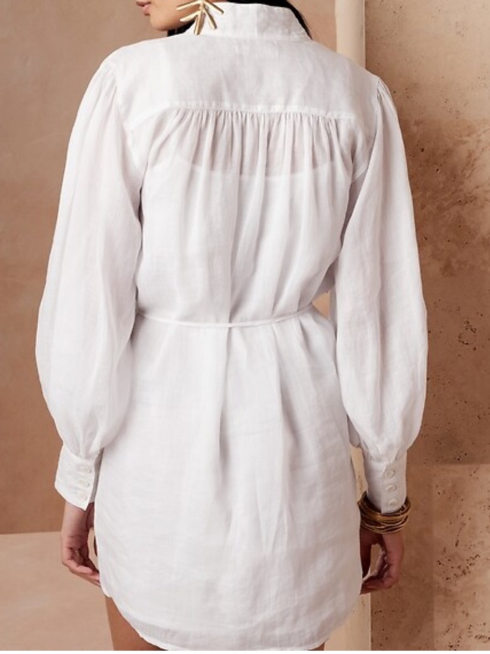 Banana Republic Ramie Popover Long-Sleeve Dress, Size Large. - Picture 6 of 6